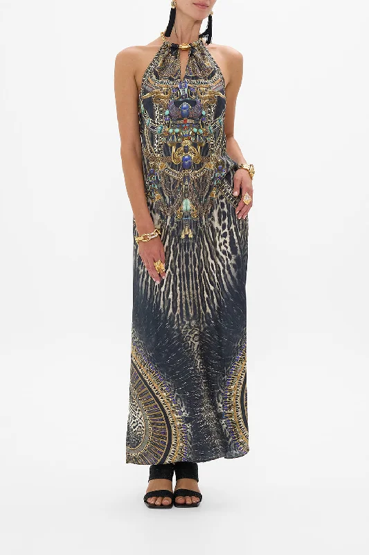 LOW BACK LONG DRESS WITH NECK HARDWARE CAT WORSHIP Elegant Long Evening