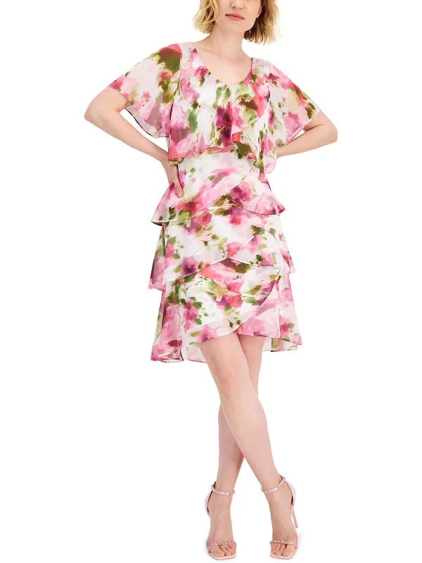 Womens Chiffon Floral Cocktail and Party Dress Tunics Winter warm
