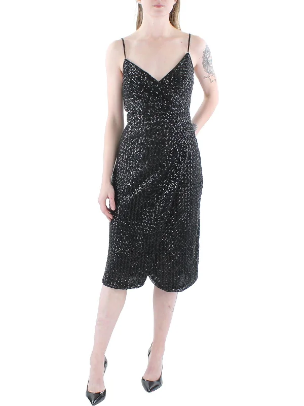 Womens Sequined Midi Cocktail and Party Dress Tunics Velvet soft