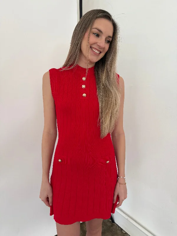 Sofie the Label Carly Red Sleeveless Knit Mini Dress Trendy Crossover Mini Dress