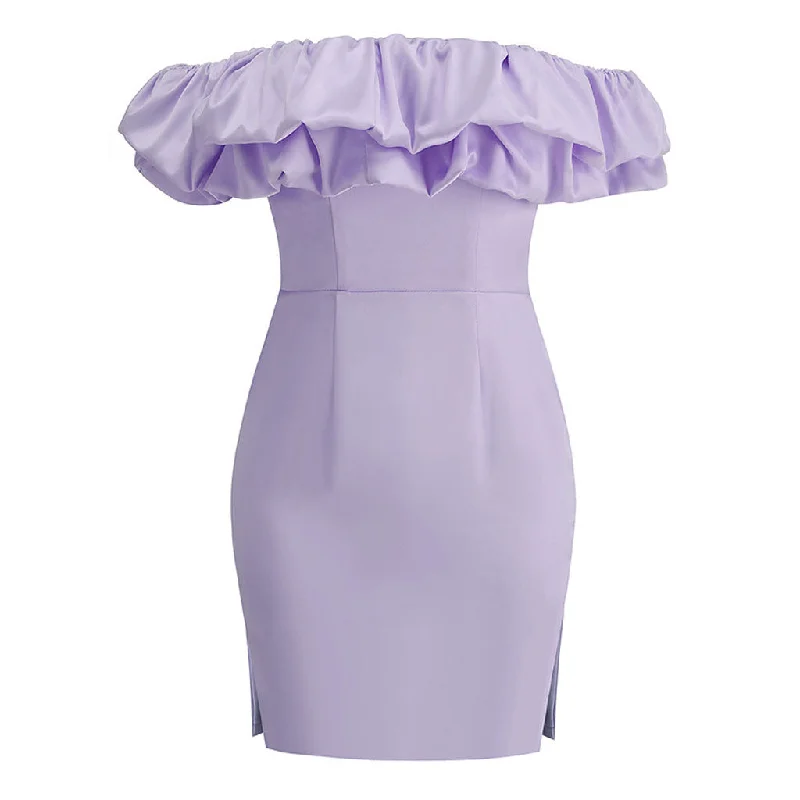 Dramatic Ruffle Off the Shoulder Side Split Satin Bodycon Mini Party Dress Tunics Bestseller popular Dramatic Ruffle Off the Shoulder Side Split Satin Bodycon Mini Party Dress Tunics Bestseller popular