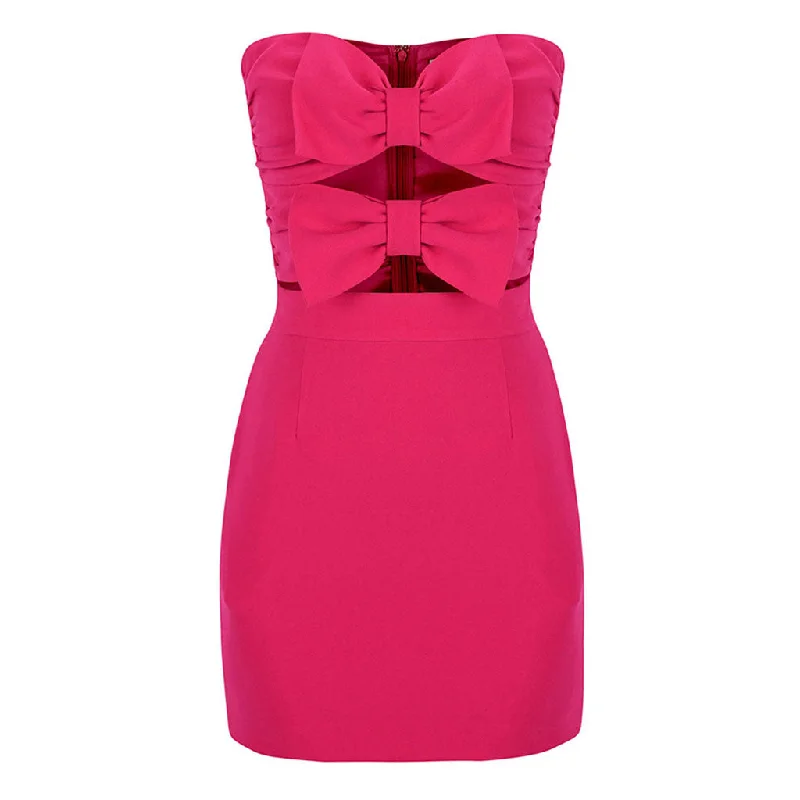 Cute Bow Cut Out Strapless Sweetheart Neck Ruched Bodycon Mini Party Dress Boat Neckline Classic