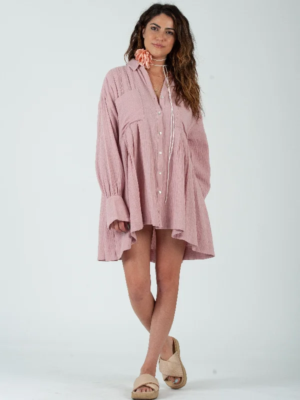 Lucca Couture KIARA Button Down Mini Dress in Satinwood FINAL SALE Trendy Button-Detail Mini Dress