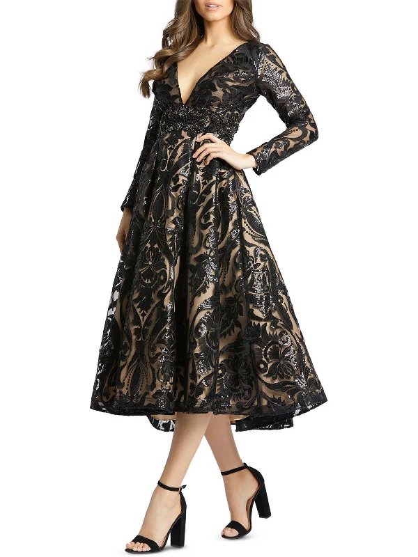 Womens Sequined Midi Evening Dress Tunics Trendy modern