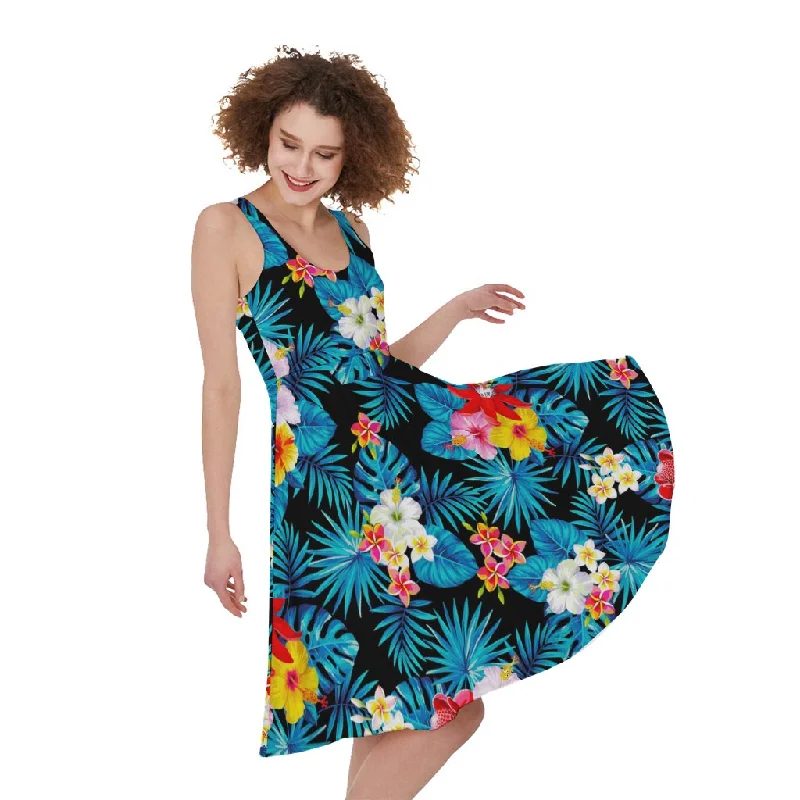 Turquoise Tropical Hawaii Pattern Print Sleeveless Knee Length Dress Tunics Canvas sturdy Turquoise Tropical Hawaii Pattern Print Sleeveless Knee Length Dress Tunics Canvas sturdy