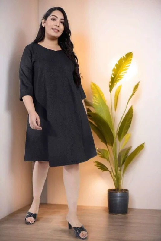 Plus Size Black Party Dress Turtleneck Neckline Stylish