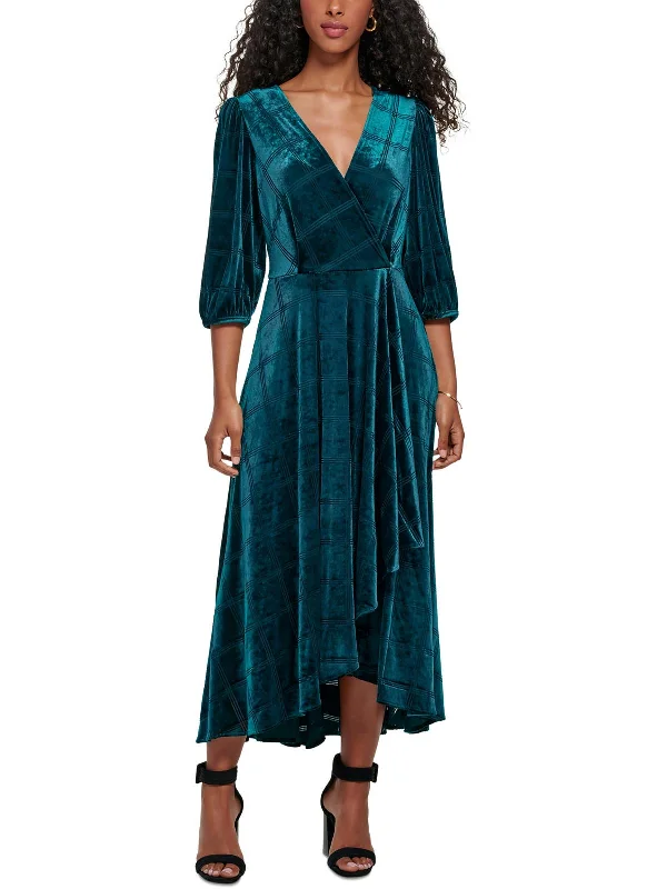 Petites Womens Velvet Hi-Low Cocktail and Party Dress Tunics Long Elegant