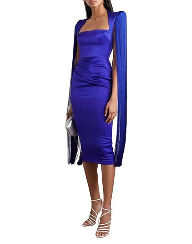 HIGH STREET Latest 2022 Fashion Star Style Designer Women's Square Collar Satin Tassel Slim Party Dress Shift Classic Vintage HIGH STREET Latest 2022 Fashion Star Style Designer Women's Square Collar Satin Tassel Slim Party Dress Shift Classic Vintage