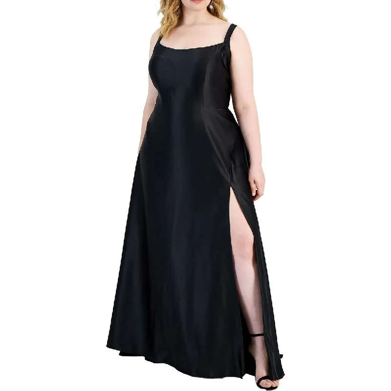 Plus Womens Slit Polyester Evening Dress Casual Short Summer