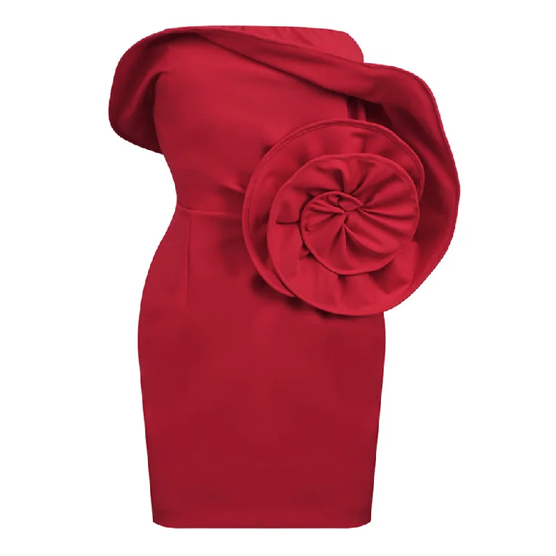 Asymmetrical Ruffle Rosette Strapless Corset Bodycon Mini Party Dress Tunics Wedding white