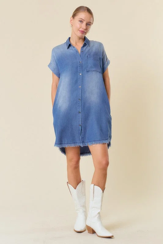Doe & Rae Tencel Denim Mini Dress in Dark Denim Fashionable Polka Dot Mini Dress