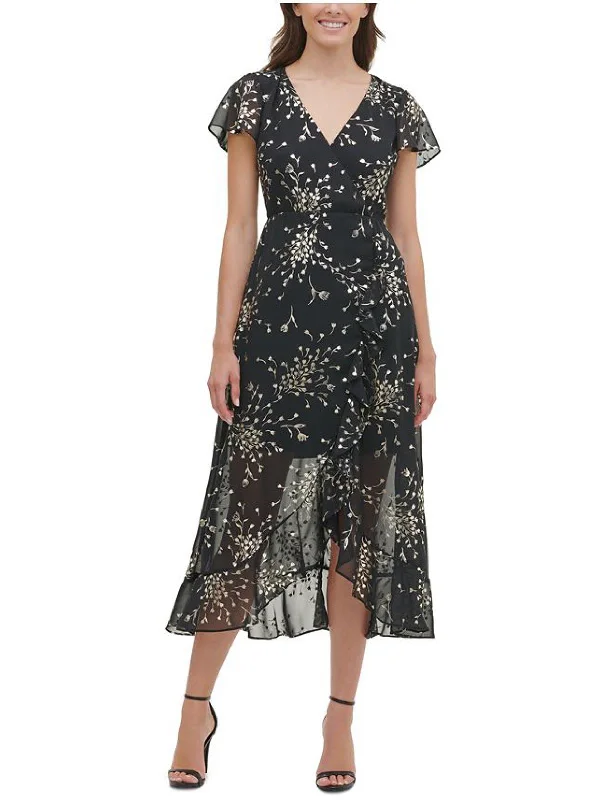 Womens Metallic Midi Cocktail and Party Dress Tunics Versatile stylish