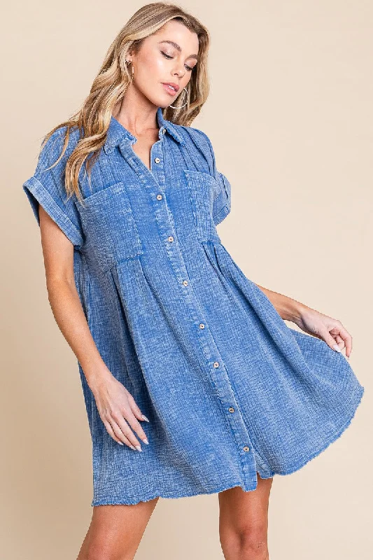 Sewn+Seen Cotton Gauze Mini Dress in Blue Trendy Camisole Mini Dress
