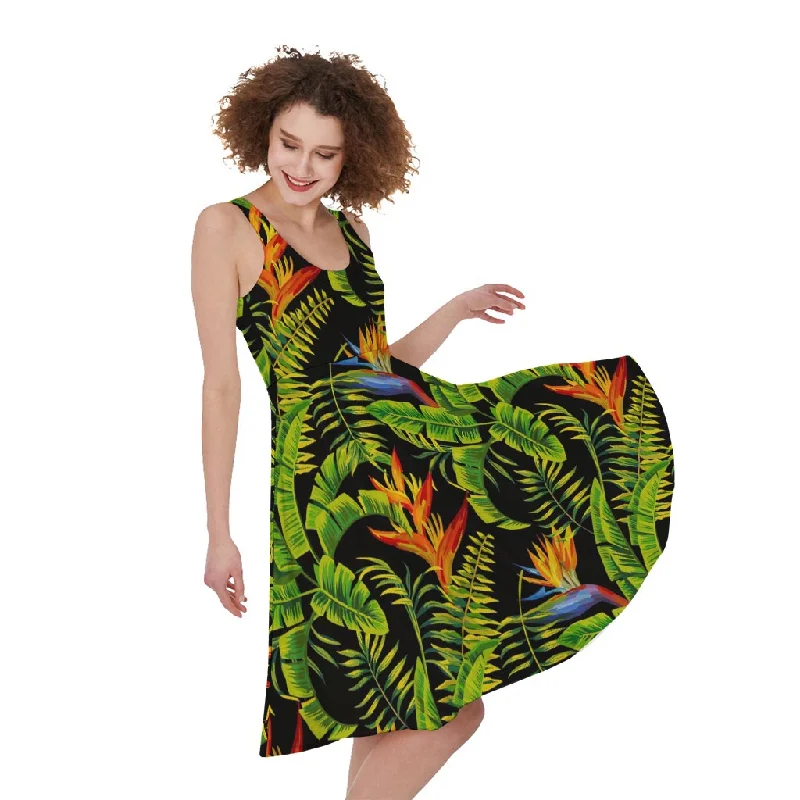 Tropical Summer Pattern Print Sleeveless Knee Length Dress Tunics New arrival