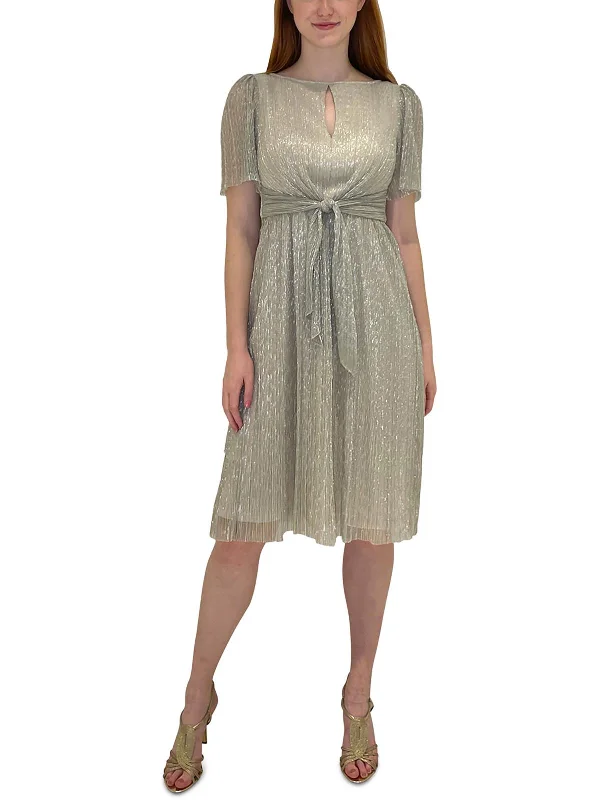 Womens Tie Waist Midi Cocktail and Party Dress Sequined Elegant Party