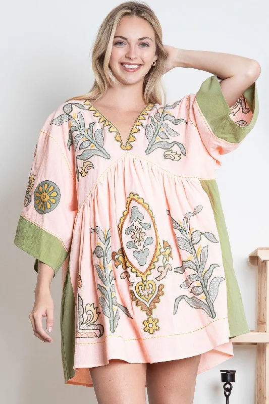 BlueVelvet Floral Embroidery Mini Dress in Salmon-Sage Chic Halter Mini Dress