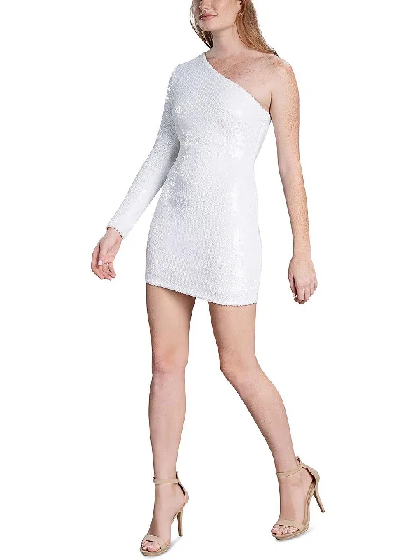 Womens Sequined One-Shoulder Cocktail and Party Dress Tunics Long Elegant