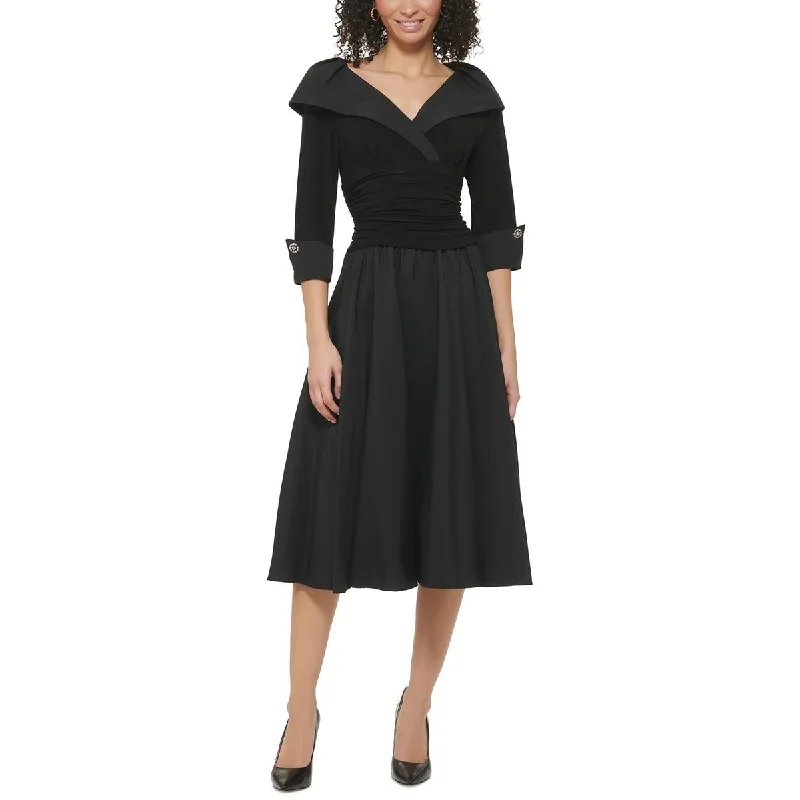 Womens Mixed Media Polyester Fit & Flare Dress Tunics Lace romantic