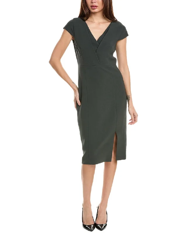 Elie Tahari Pleated V-Neck Sheath Dress Tunics Trousers formal