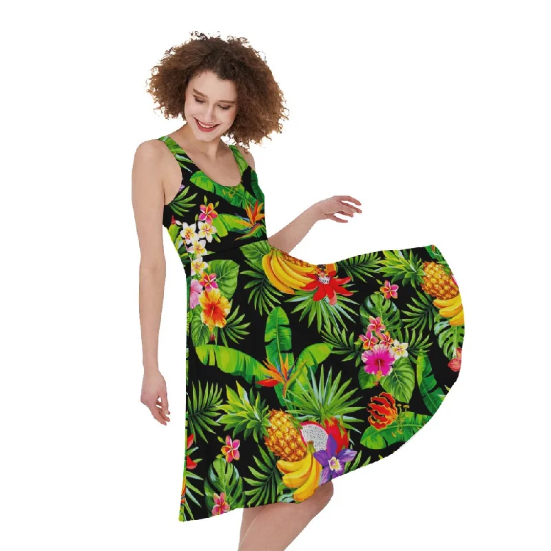 Tropical Hawaiian Fruits Pattern Print Sleeveless Knee Length Dress Tunics Luxurious high-end Tropical Hawaiian Fruits Pattern Print Sleeveless Knee Length Dress Tunics Luxurious high-end