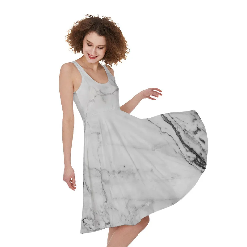 Grey Marble Stone Print Sleeveless Knee Length Dress Tunics Cozy comfortable