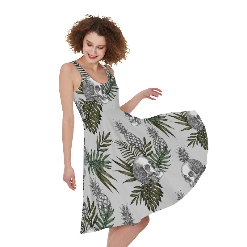 Tropical Pineapple Skull Pattern Print Sleeveless Knee Length Dress Tunics Recommended stylist Tropical Pineapple Skull Pattern Print Sleeveless Knee Length Dress Tunics Recommended stylist