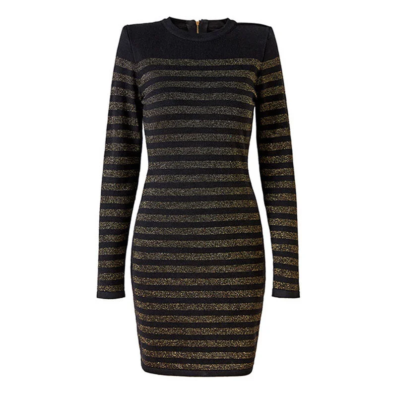 Metallic Striped Button Detail Long Sleeve Bandage Knit Bodycon Mini Party Dress Tunics Review highly Metallic Striped Button Detail Long Sleeve Bandage Knit Bodycon Mini Party Dress Tunics Review highly