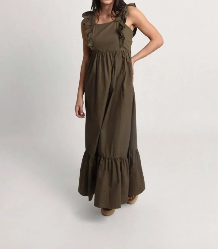 Ruffled Sleeveless Long Dress In Khaki Tunics Brand named