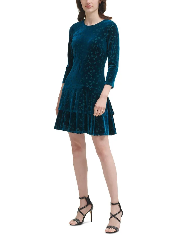 Womens Velvet Ruffled Cocktail and Party Dress Tunics Recommended stylist