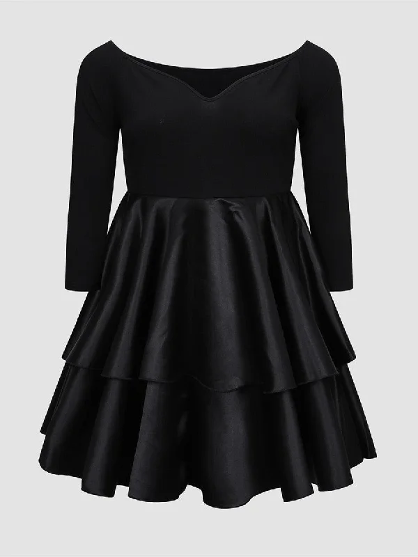 Tiered Black Plus Size Party Dress Peplum Ruffle Cocktail