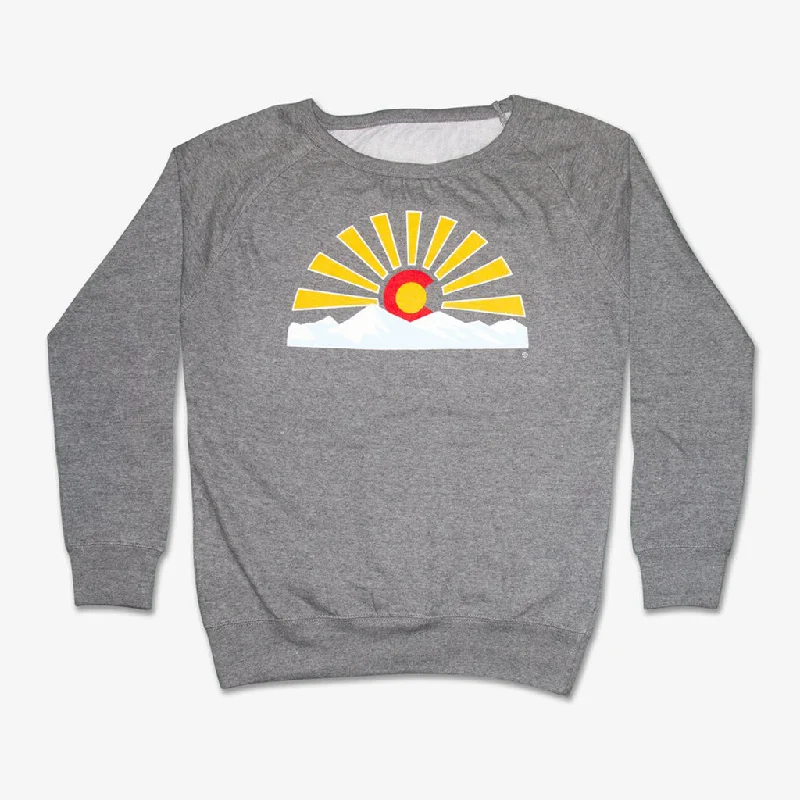 Women's Colorado Sunset Crew Neck Sweatshirt Hoodie with Hem Ribbing Snug Secure