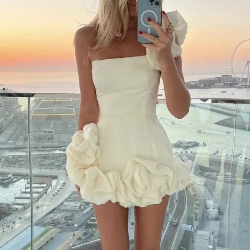 Elegant Flower Edge Mini Dress Women Fashion Slim Off Shoulder Rose Pleated Short Robe Spring Female Party Evening Dresses Cozy Ruched Mini Dress Elegant Flower Edge Mini Dress Women Fashion Slim Off Shoulder Rose Pleated Short Robe Spring Female Party Evening Dresses Cozy Ruched Mini Dress