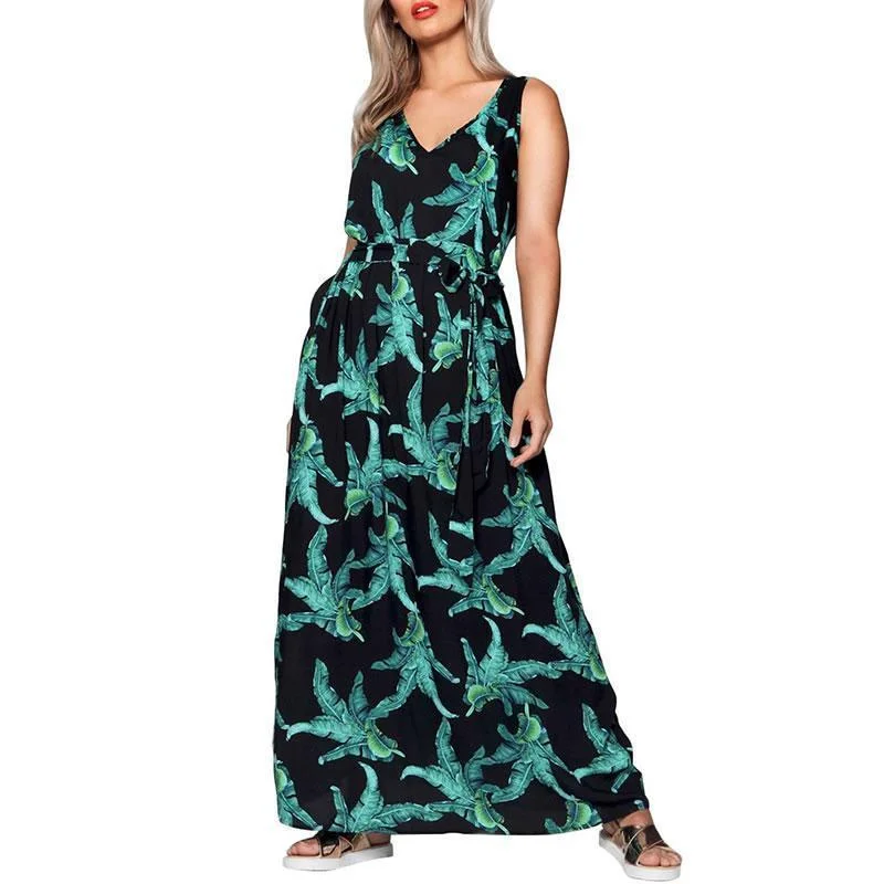 Plus Size 5XL Big size Floral Print green flower maxi women dress fashion V-neck long dress Sleeveless casual party dress (US 16W-24W) Tunics Polka dots Plus Size 5XL Big size Floral Print green flower maxi women dress fashion V-neck long dress Sleeveless casual party dress (US 16W-24W) Tunics Polka dots