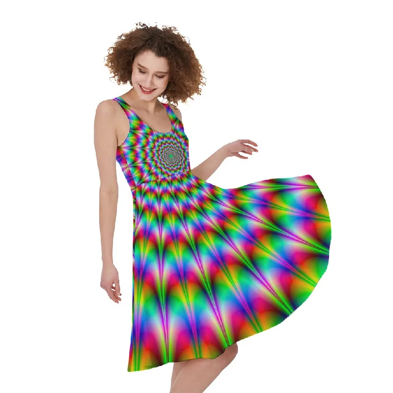 Spiky Psychedelic Optical Illusion Sleeveless Knee Length Dress Tunic Top Casual
