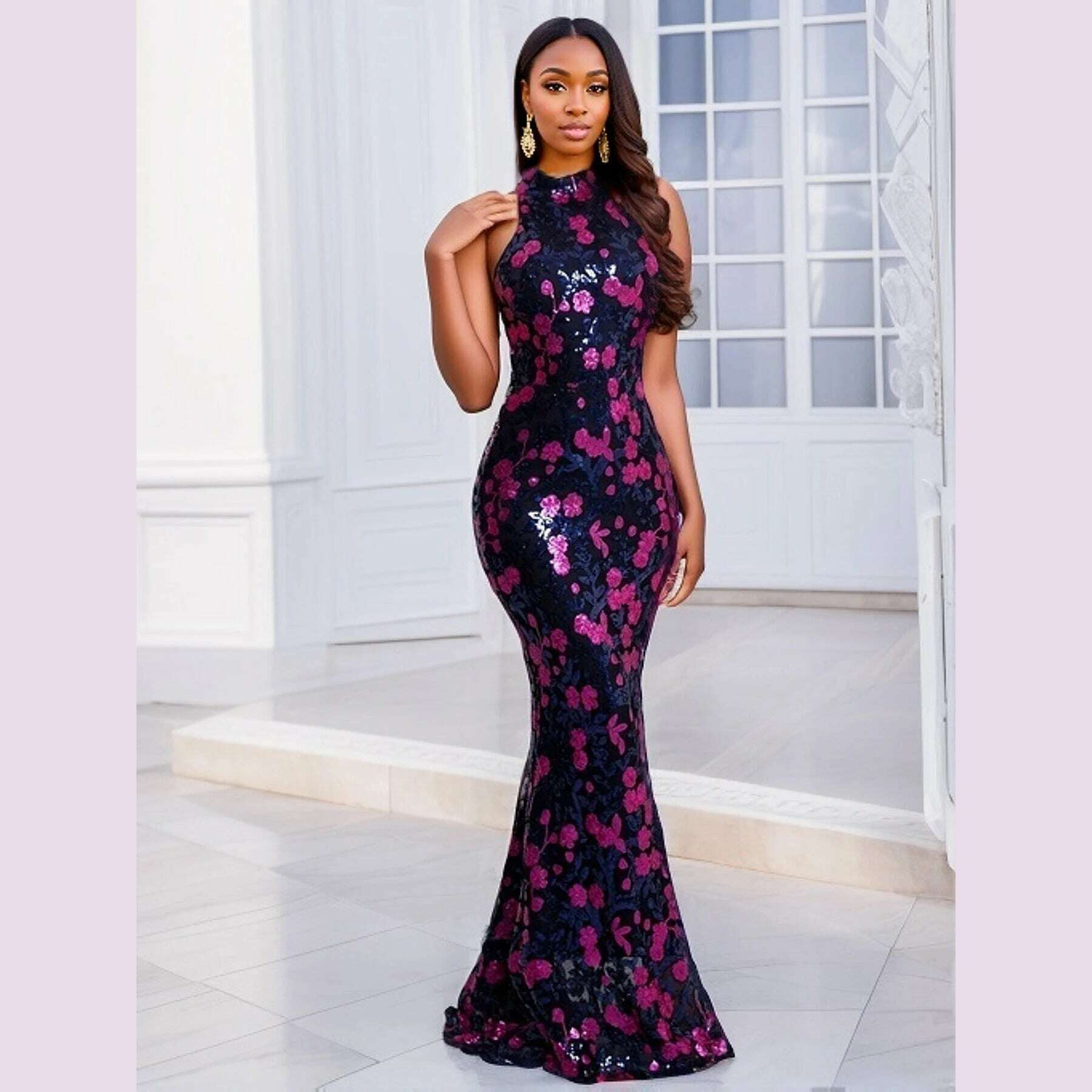 Romagic Elegant Flowers Sequin Sleeveless O Neck Evening Party Dress Sexy Bodycon Mermaid Long Lining Floor Length Prom Dresses Tunics Brand named Romagic Elegant Flowers Sequin Sleeveless O Neck Evening Party Dress Sexy Bodycon Mermaid Long Lining Floor Length Prom Dresses Tunics Brand named