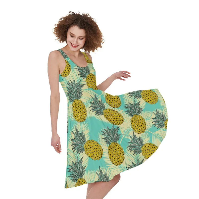 Tropical Vintage Pineapple Pattern Print Sleeveless Knee Length Dress Tunics Sale discount Tropical Vintage Pineapple Pattern Print Sleeveless Knee Length Dress Tunics Sale discount