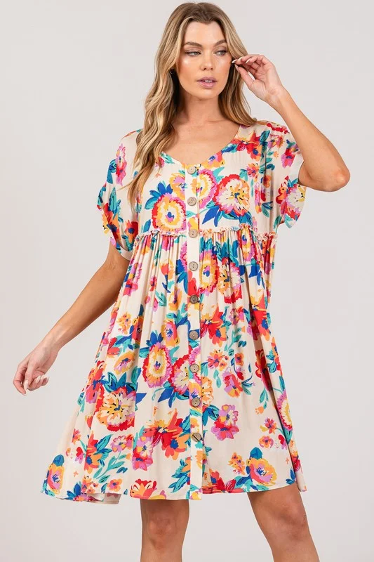 Sage+Fig Floral Print Button Down Mini Dress in Multi Classic Floral Print Mini Dress Sage+Fig Floral Print Button Down Mini Dress in Multi Classic Floral Print Mini Dress