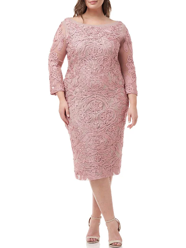 Plus Womens Soutache Knee Length Cocktail and Party Dress Tunics Evening elegant