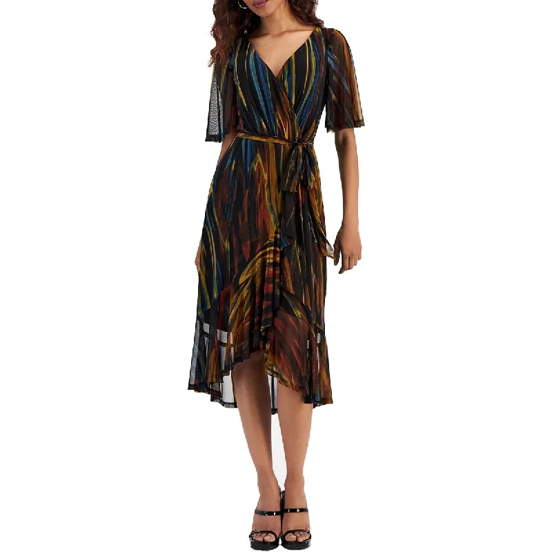 Petites Womens Printed Chiffon Shift Dress Tunics Business professional