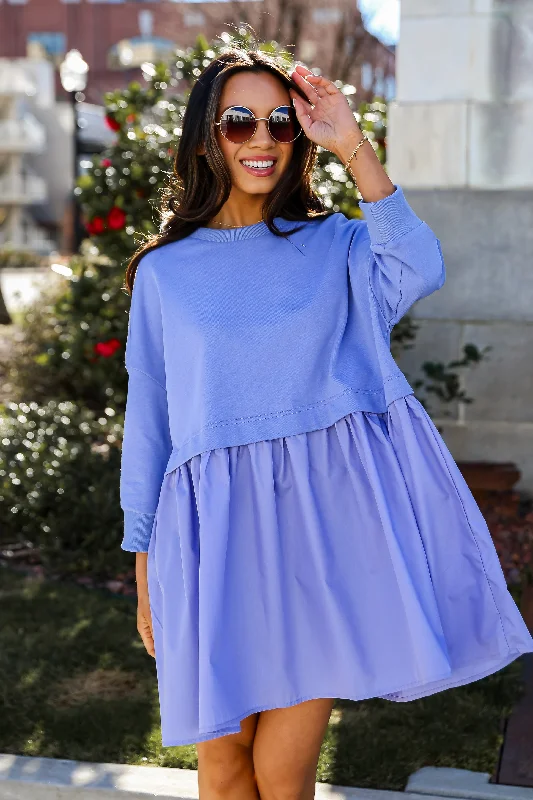 FINAL SALE - Pleasant Darling Periwinkle Sweatshirt Dress Hoodie with Lining Warm Insulated