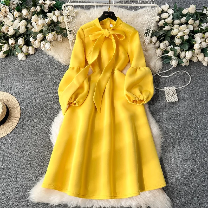 party dress women's fashion bow tie lantern long-sleeved dress S4493 Tunics Chic fashionable party dress women's fashion bow tie lantern long-sleeved dress S4493 Tunics Chic fashionable