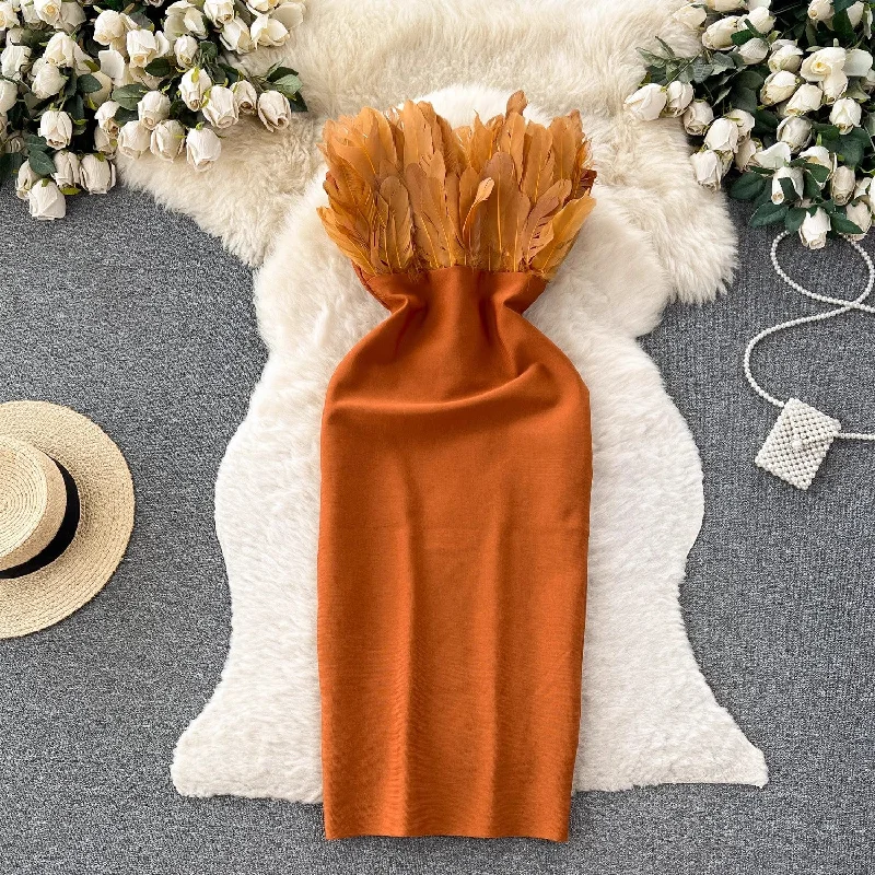 feather tube top dress,  party dress      S4647 Tunics Ceremony elegant