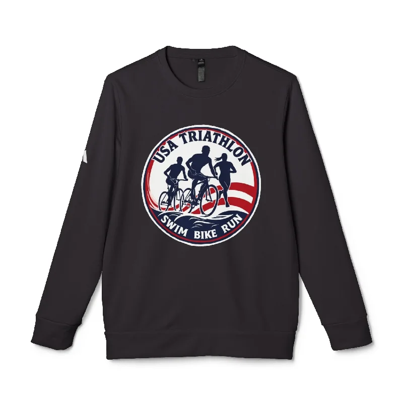 adidas® Sustainable Snug Fit Sweatshirt - USA Triathlete Design with American Flag Hoodie with Elastic Cuffs Stretchable Comfortable
