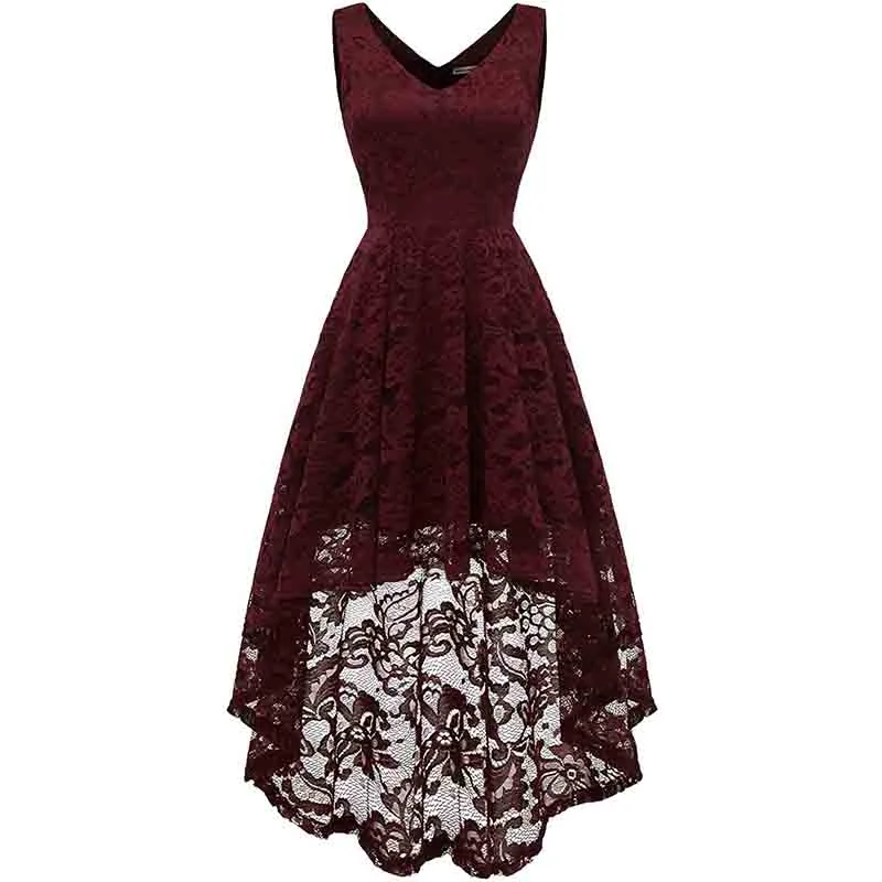 Women's Sleeveless Hi-Lo Lace Formal Dress Cocktail Party Dress V Neck Tunics Brand named Women's Sleeveless Hi-Lo Lace Formal Dress Cocktail Party Dress V Neck Tunics Brand named