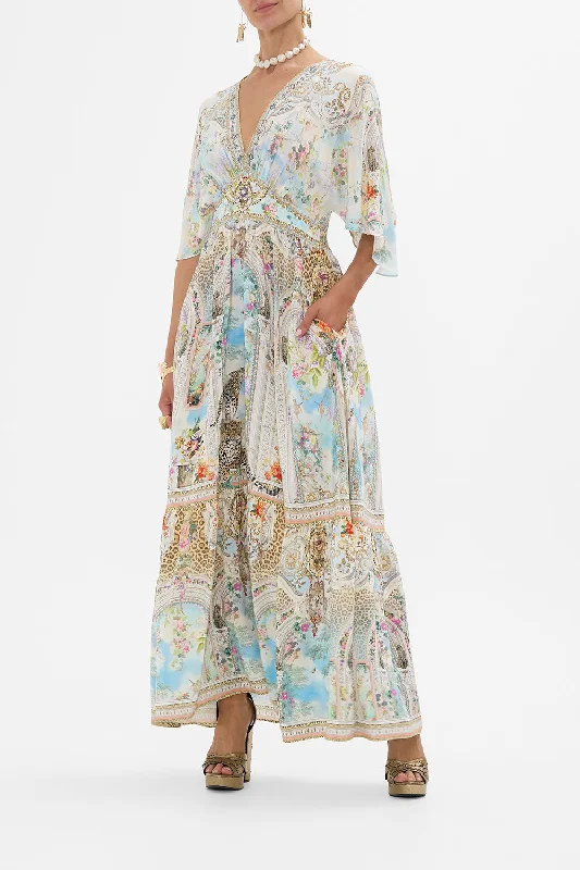 WAISTED DRESS WITH HEM RUFFLE WE ALWAYS HAVE ALEXANDRIA Tunics Print Colorful
