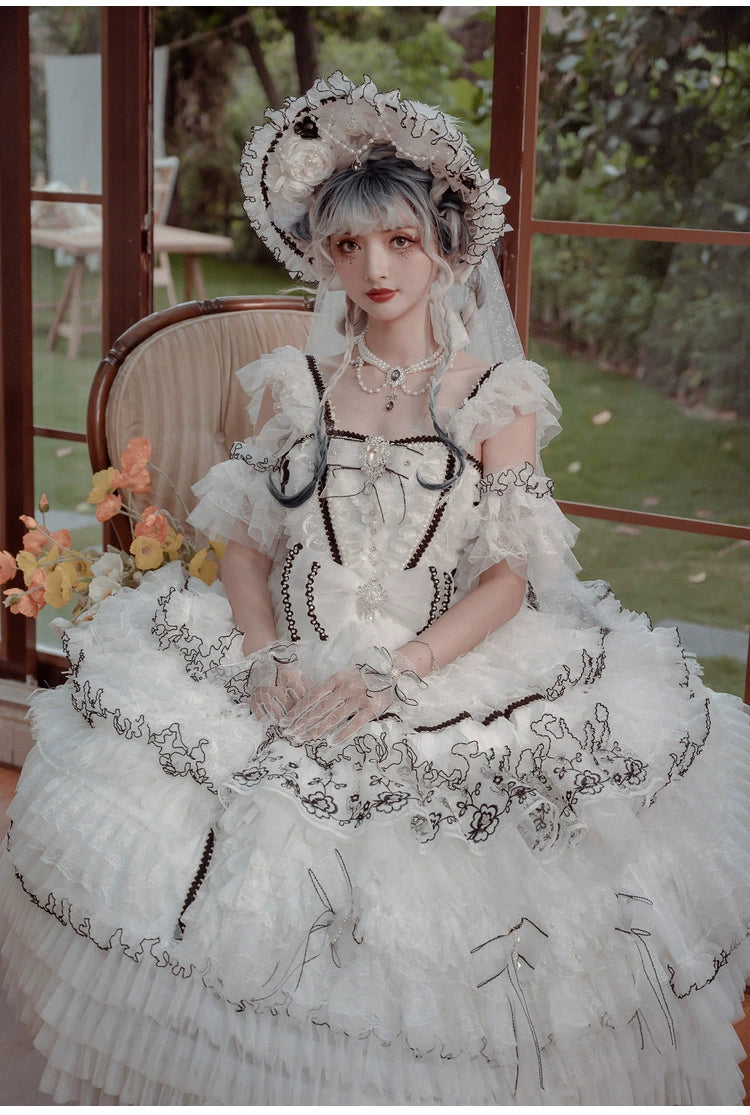 Cat Fairy~Dark Starry Night~Wedding Lolita Jumper Dress Black And White Tea Party Dress Tunics Print Colorful