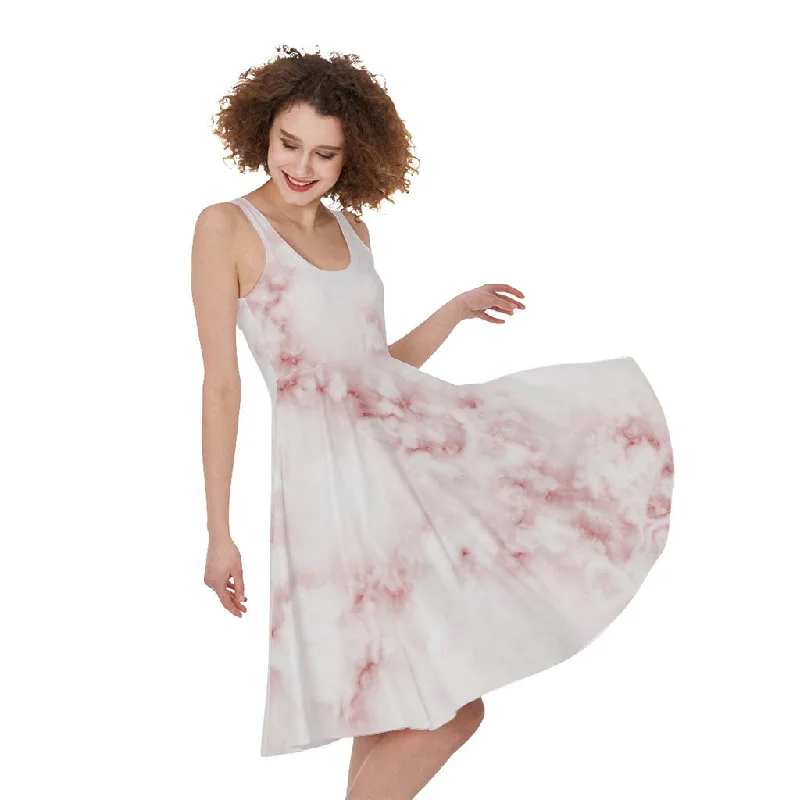 Rose Pink Marble Print Sleeveless Knee Length Dress Tunics Occasion special