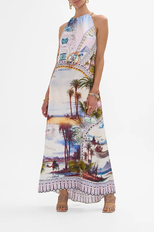 LOW BACK LONG DRESS WITH NECK HARDWARE CALL ME IN CAIRO Tunics Silk luxurious