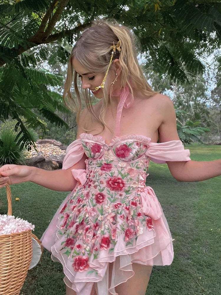 Coquette Floral Chiffon Dress Pink Side Bandage Aesthetic Ruffle Tulle Mini Dresses Boho Sweet Outfit Party Holiday Hot Chic Pleated Mini Dress Coquette Floral Chiffon Dress Pink Side Bandage Aesthetic Ruffle Tulle Mini Dresses Boho Sweet Outfit Party Holiday Hot Chic Pleated Mini Dress