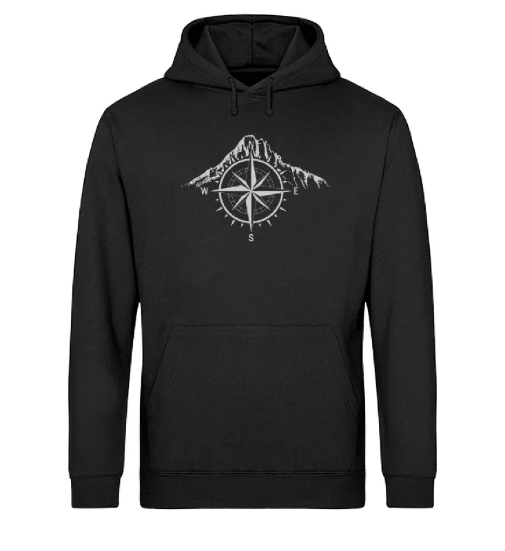 Berge und Kompass - Unisex Organic Hoodie Hoodie with Hem Lace Feminine Delicate